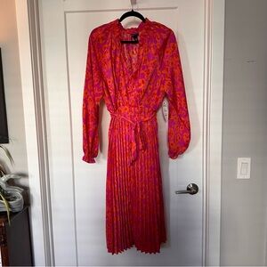 Scoop Pink and Orange Pleated Dress